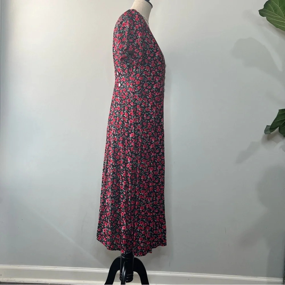 MSK vintage floral Polk dot rose button down midi dress size 6P cottagecore - Picture 5 of 10